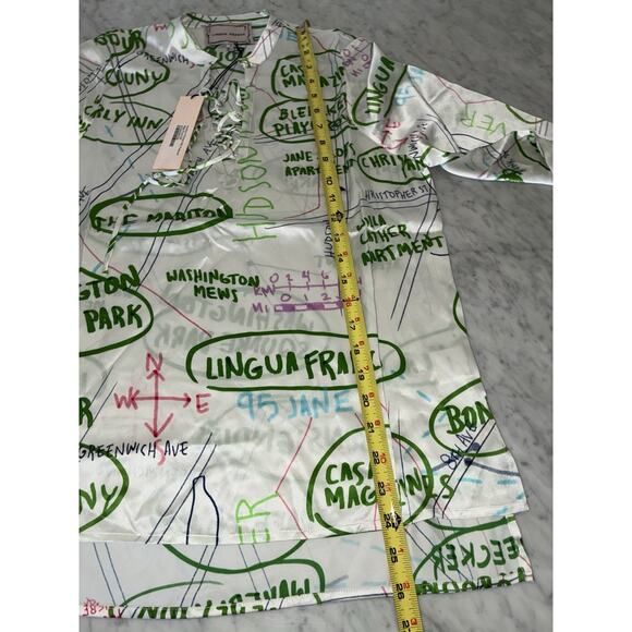 Lingua Franca Blouse S Hudson Graphic Silk Peasant Top New White Green - Picture 10 of 14
